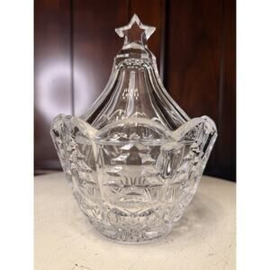 Fifth Avenue Christmas Covered Candy Dish 24% Lead Crystal Star Lid Topper